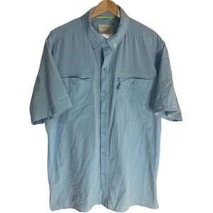 GILLZ Men's Short Sleeve Light Blue Button-Down Vented Fishing Camp‎ Shirt Large